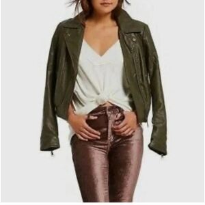 Free People | Faux Leather Bomber Jacket Olive Green Size Large